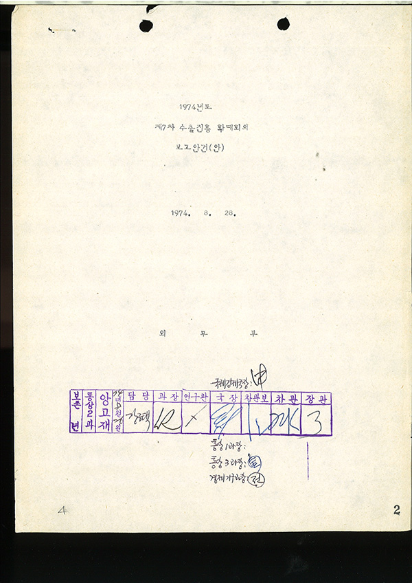 1974년도 제7차 수출진흥 확대회의 보고안건(안)