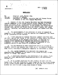 (문서)국군 통수권 이양에 관한 이승만 대통령의 각서 및 MaeArthur 유엔군 총사령관의 회한(1950), CA0000004(1-1)
