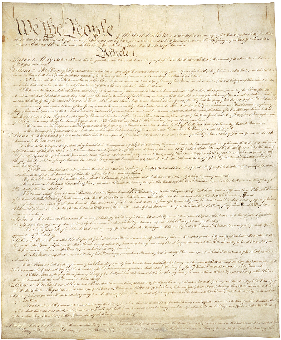 미국 헌법

1787년 연합의회의 대표자들이 비밀리에 작성한 초안을 바탕으로, 같은 해 9월에 승인된 미국 연방정부 헌법.
