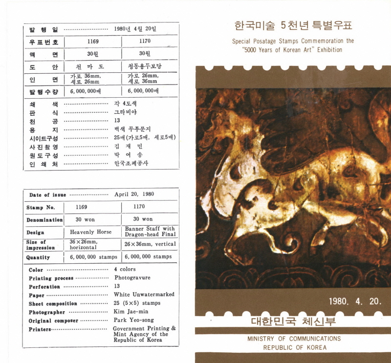 
													 		한국 미술 5천년 특별 우표(30원:청동용두보당)
													 	  