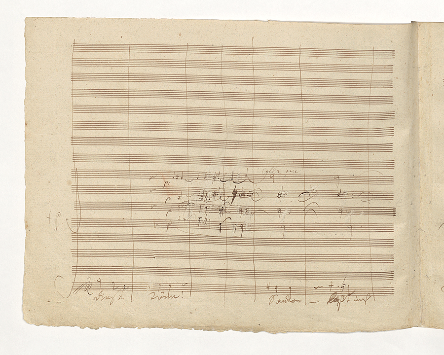 베토벤 교향곡 9번

독일의 작곡가 루드비히 반 베토벤(1770~1827)의 교향곡 9번 친필 악보로 1824년에 완성하였다. 이 교향곡이 「합창 교향곡」으로 알려진 것은 4악장에 나오는 합창 때문이며 그 가사는 독일 시인 프리드리히 실러의 시「환희의 송가」에서 따온 것이다.  교향곡 최초로 성악을 기악과 같은 비중으로 도입한 작품이다. 이 작품은 서양 고전음악 가운데 가장 뛰어난 것으로 손꼽힌다.