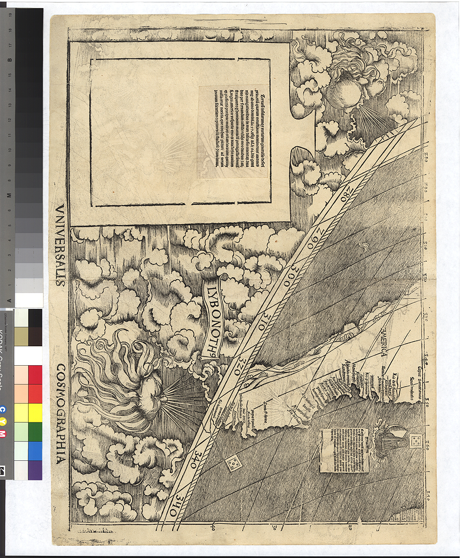 발트제뮐러 세계전도

독일의 인문학자이자 지도 제작자인 마르틴 발트제뮐러(Martin Waldseemuller. 1475-1522)가 1507년에 만든 세계 지도이다. 이 지도는 목판으로 인쇄한 세계 최초의 벽면 부착용 세계지도이다. 발트제뮐러가 아메리고 베스푸치를 기려 신대륙을 ‘아메리카’라고 처음 이름 붙인 기념비적인 지도이다.