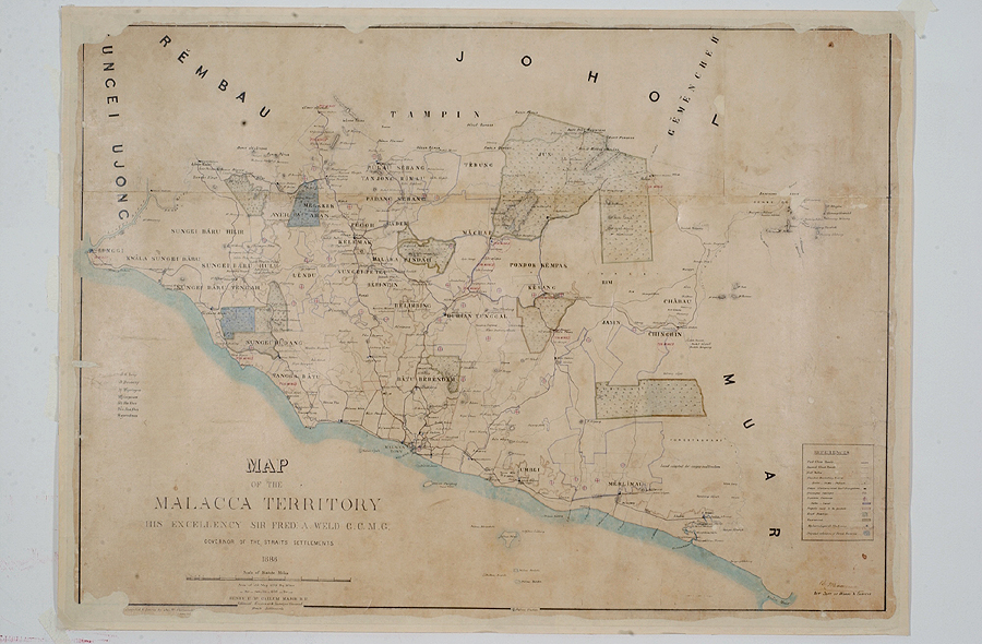 말라카지역 지도

영국의 식민지 측량관이 1886년에 작성한 말라카지역 지도 필사본.
