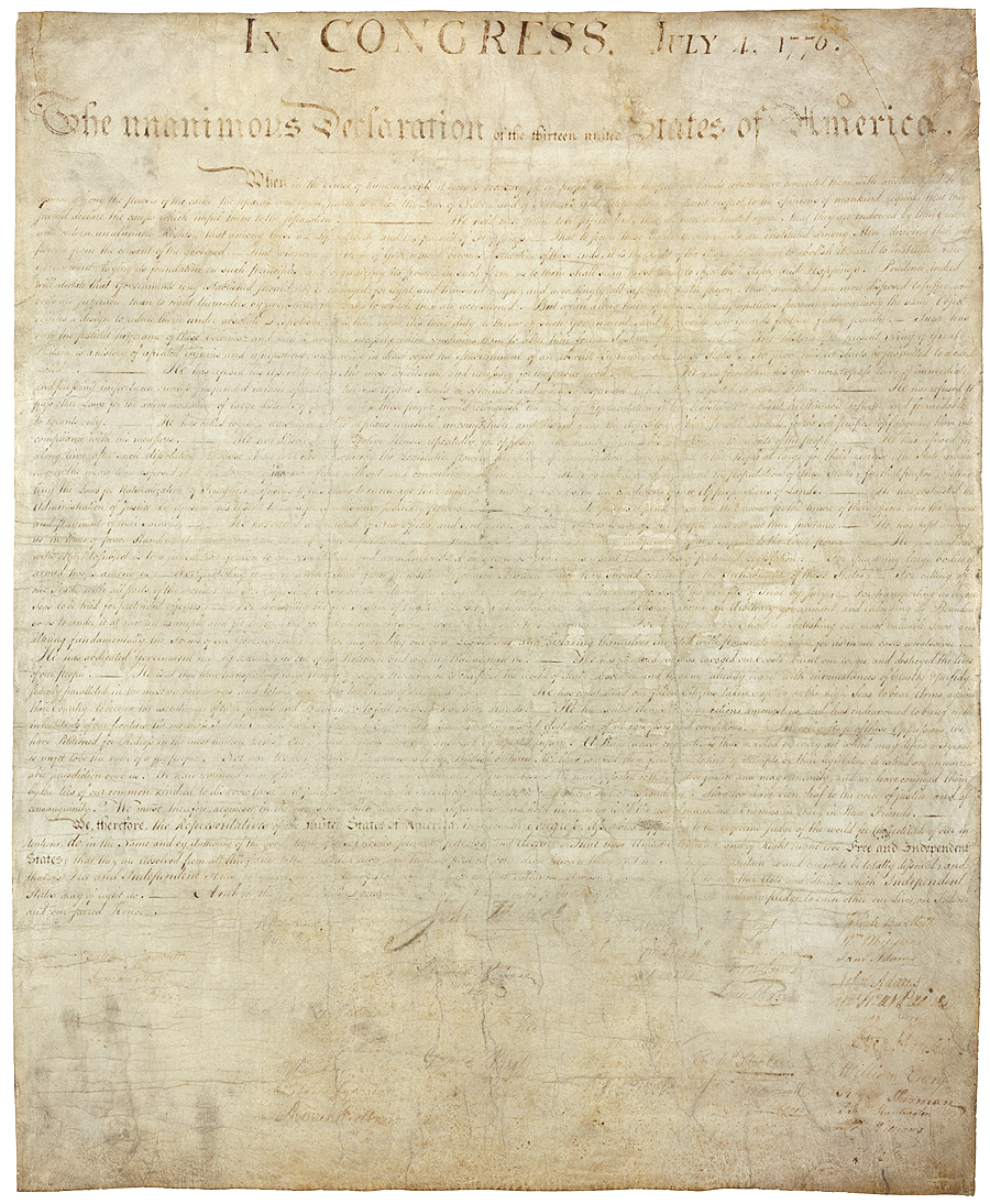 미국 독립선언서

1776년 6월 11일부터 28일까지 토마스 제퍼슨이 기초한 것으로 개인의 자유와 영국 국왕의 학정에 대한 고발이 주요 내용.
